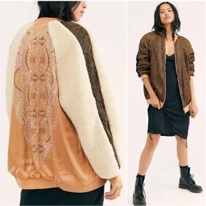 Free People Brown and Cream Bomber Jacket